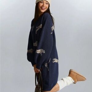 Navy Blue Knit Sweater Dress